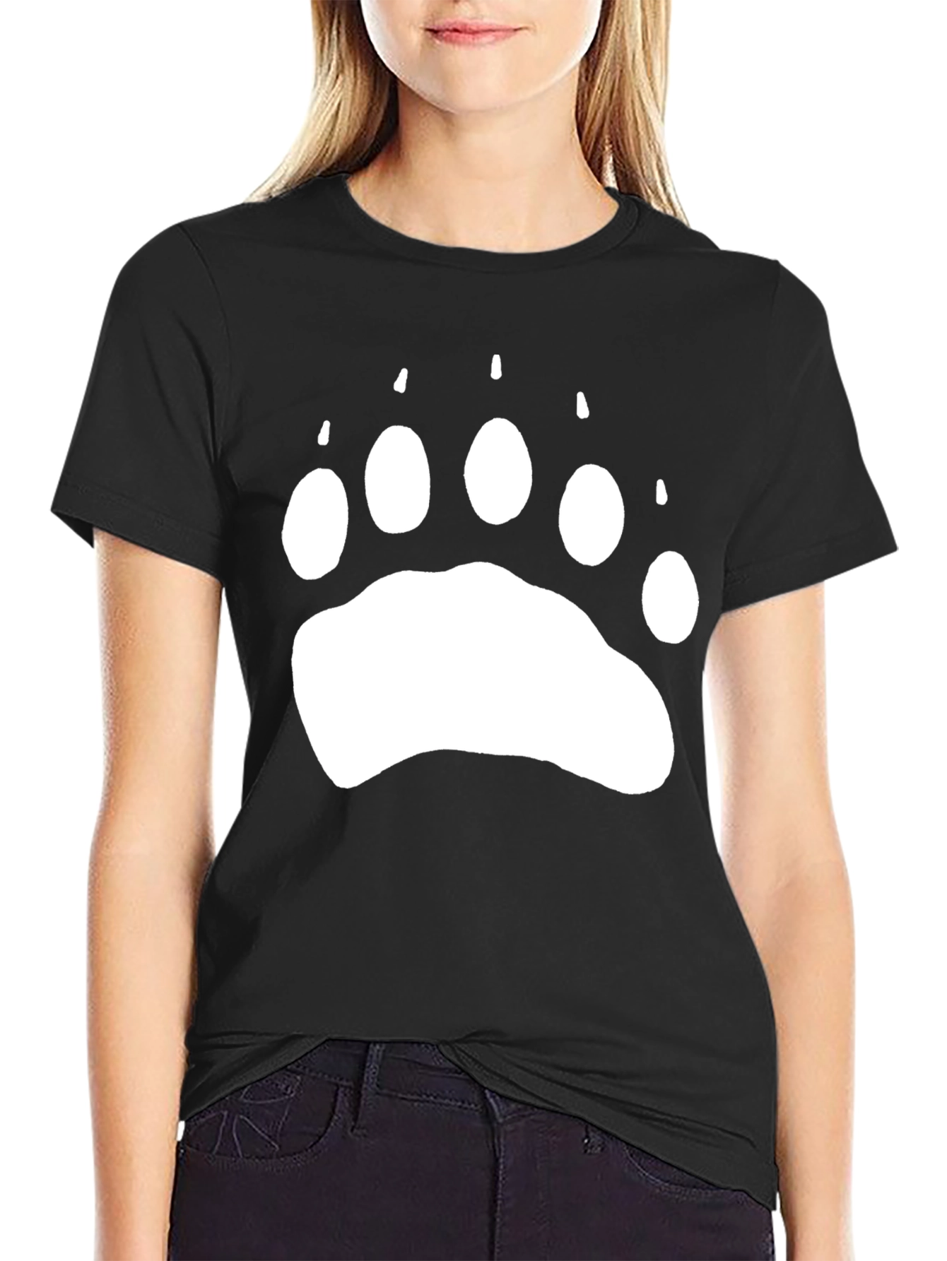 Bear Paw Print Graphic T-Shirt - Casual Black Tee