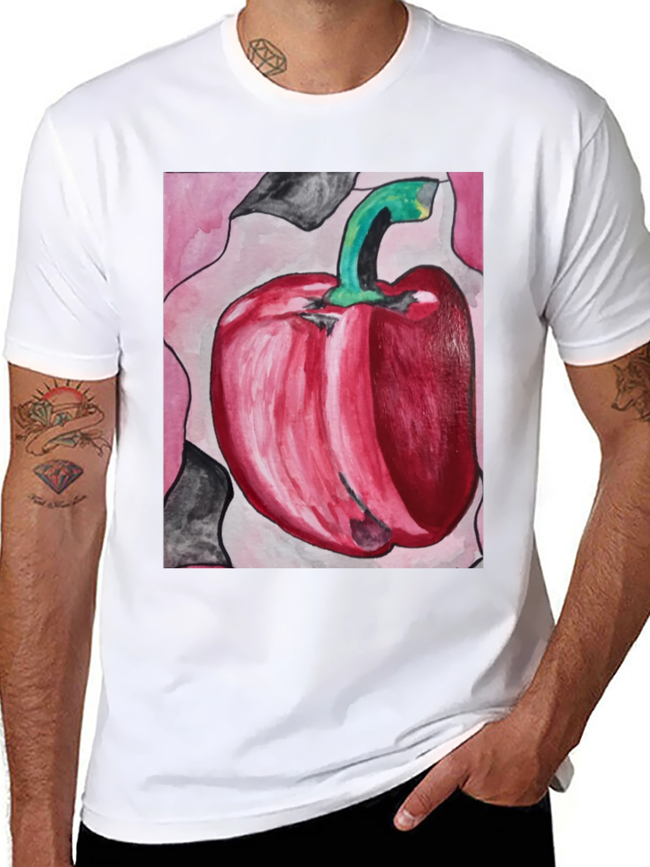 Red Pepper Art Graphic Tee - Unisex Black T-Shirt