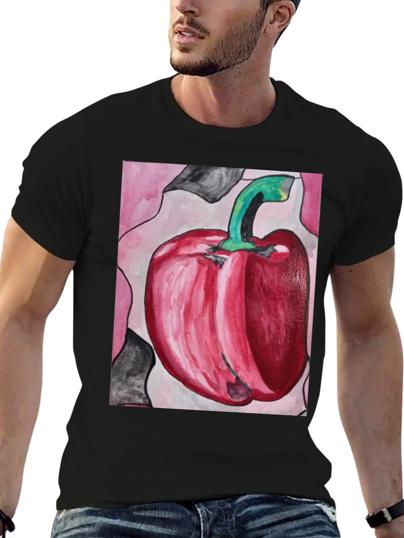Red Pepper Art Graphic Tee - Unisex Black T-Shirt