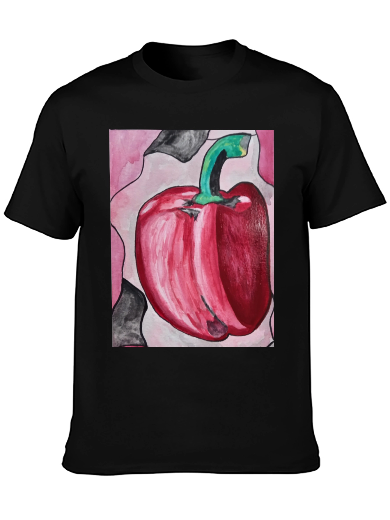 Red Pepper Art Graphic Tee - Unisex Black T-Shirt
