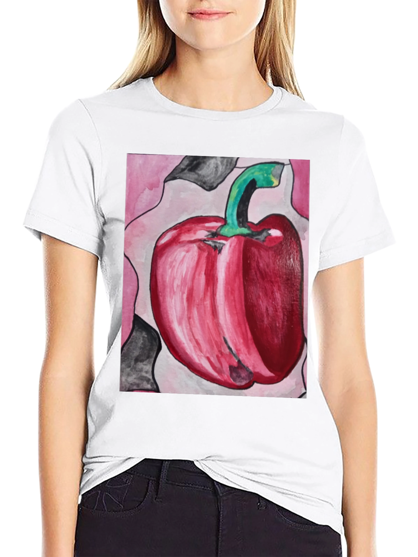 Red Pepper Art Graphic Tee - Unisex Black T-Shirt