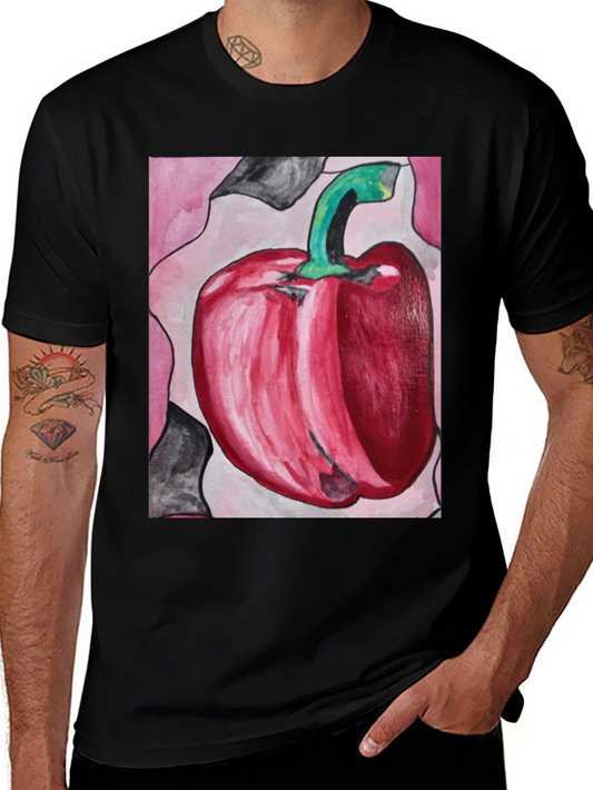 Red Pepper Art Graphic Tee - Unisex Black T-Shirt