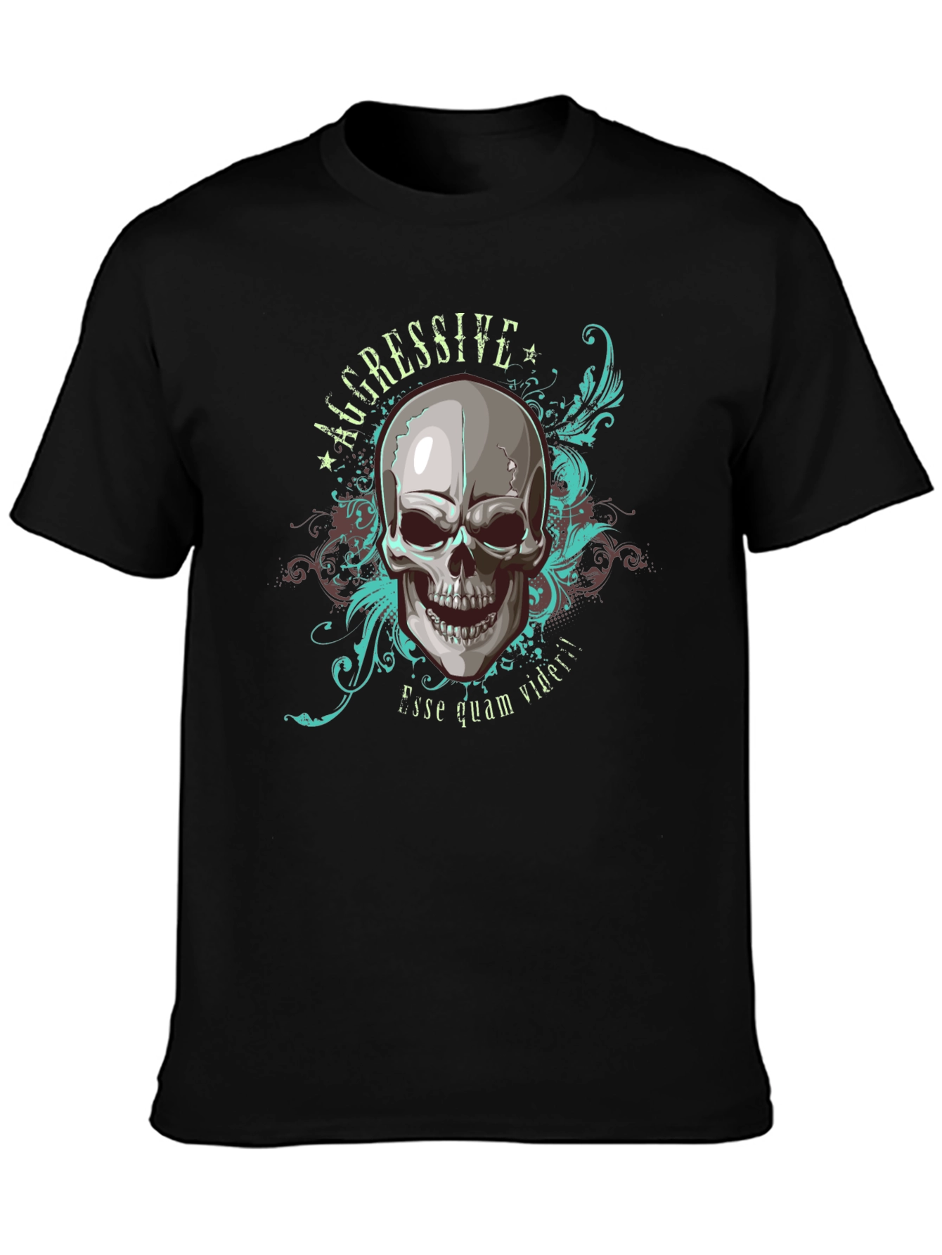 Aggressive Skull Graphic Print Black T-Shirt