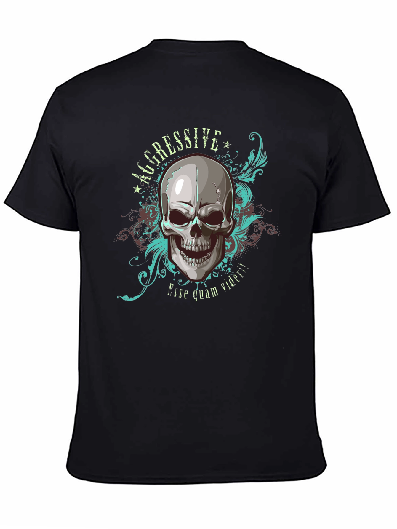 Aggressive Skull Graphic Print Black T-Shirt