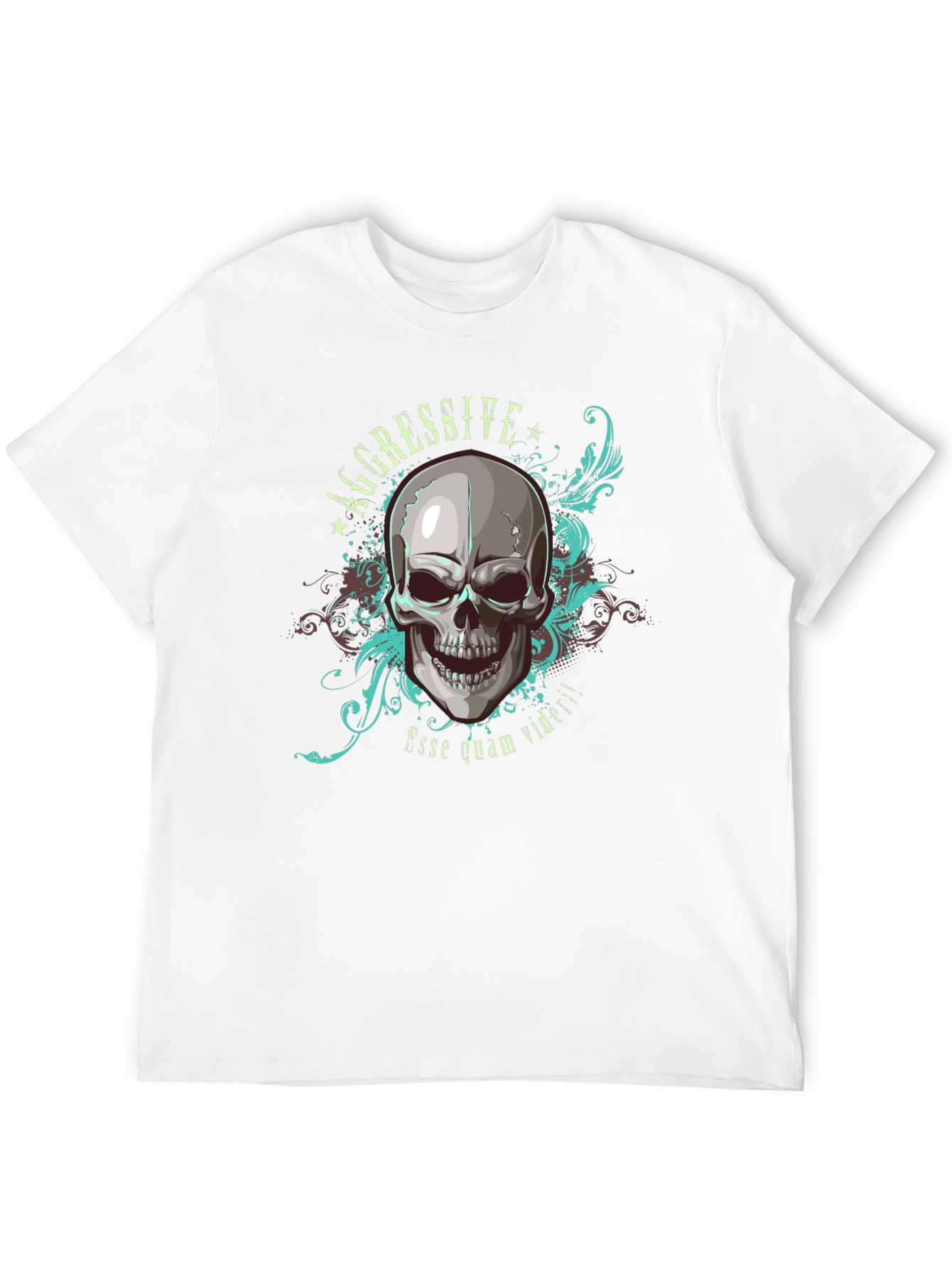 Aggressive Skull Graphic Print Black T-Shirt