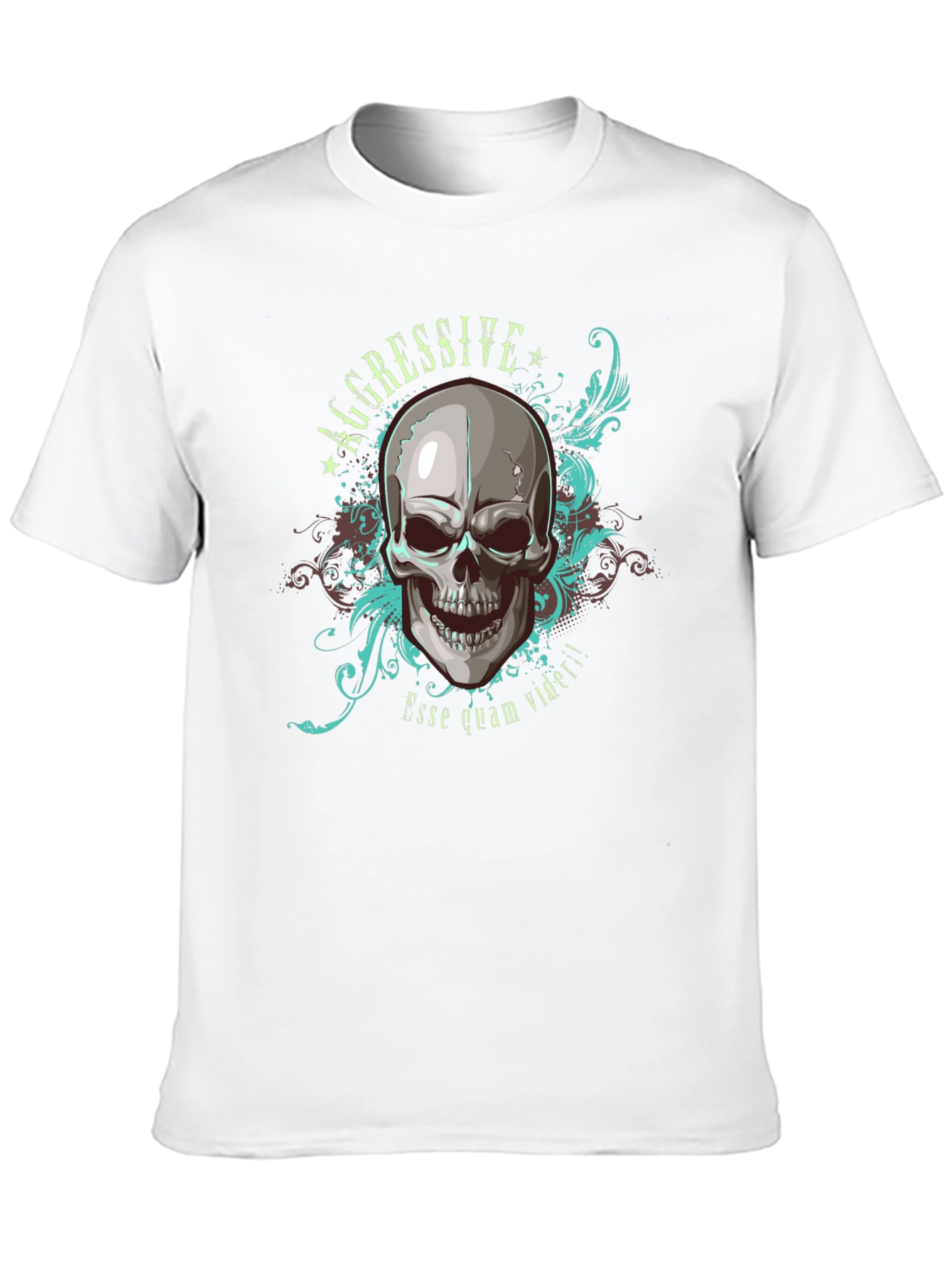 Aggressive Skull Graphic Print Black T-Shirt