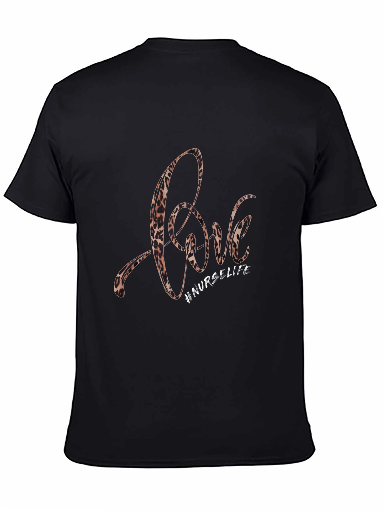 Love #NurseLife Leopard Print Black T-Shirt