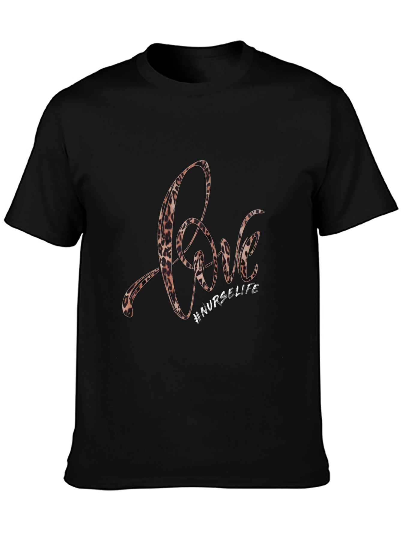 Love #NurseLife Leopard Print Black T-Shirt