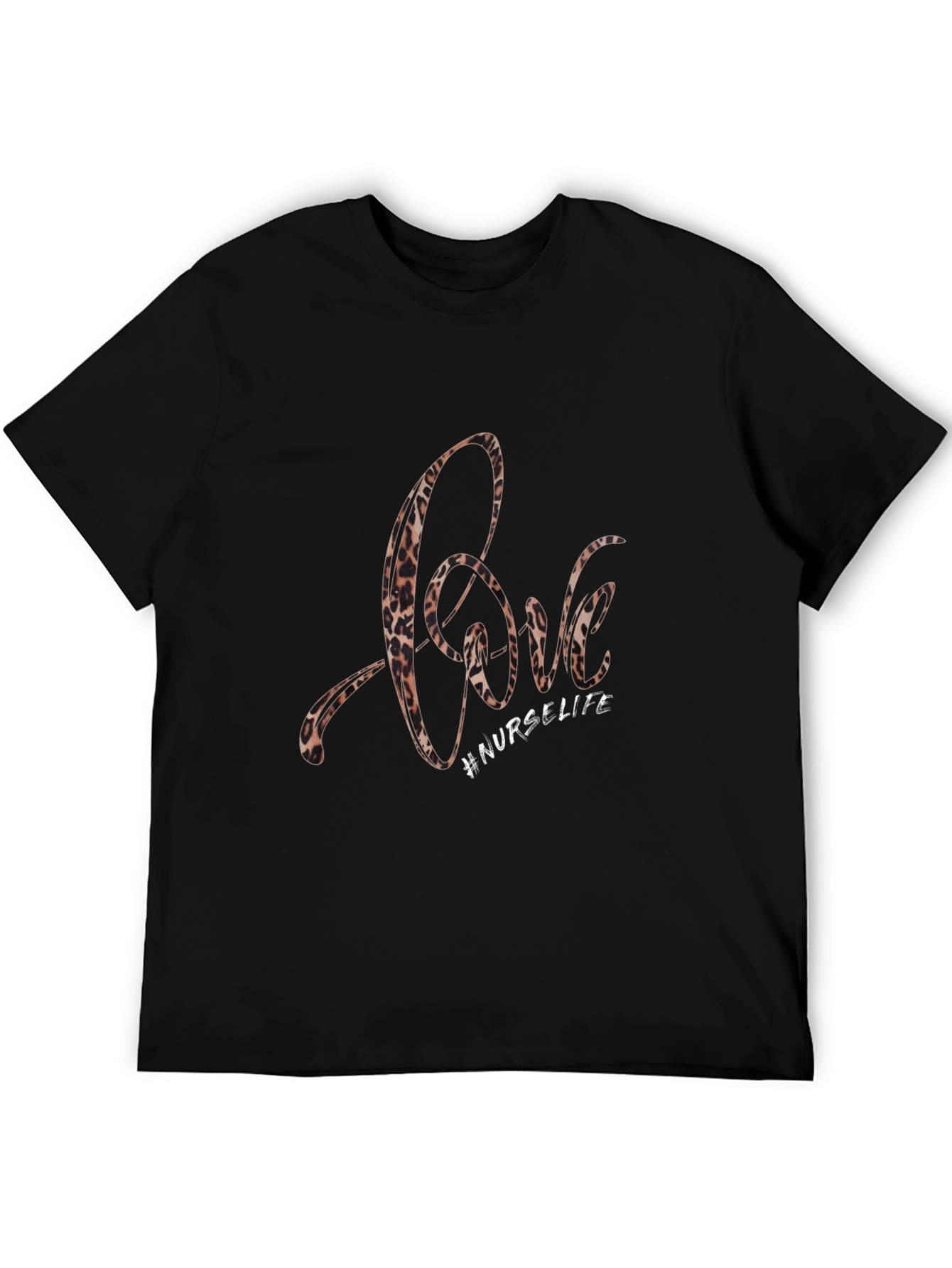 Love #NurseLife Leopard Print Black T-Shirt