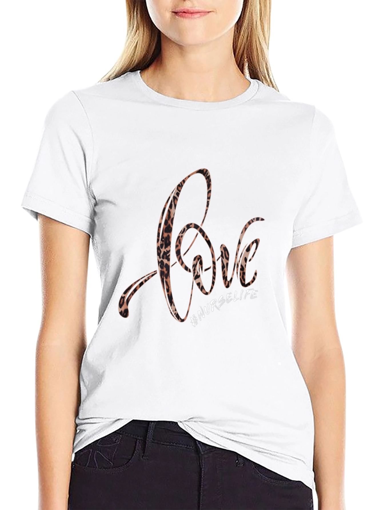 Love #NurseLife Leopard Print Black T-Shirt