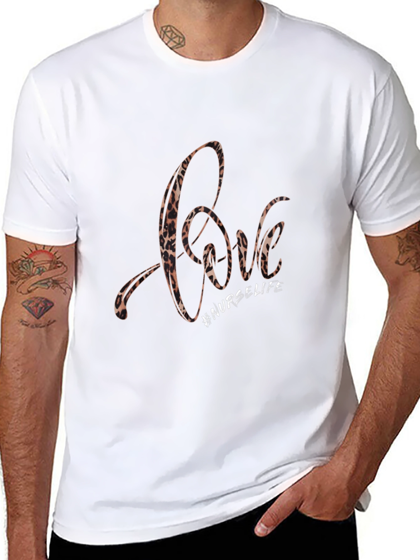 Love #NurseLife Leopard Print Black T-Shirt