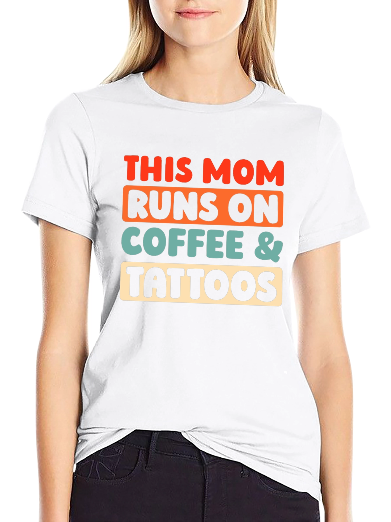 Funny Mom Runs on Coffee & Tattoos Graphic T-Shirt