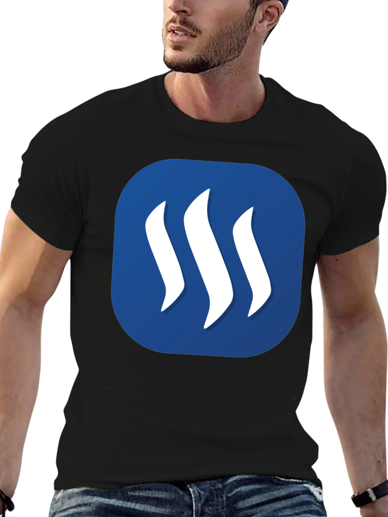 Steam Logo Graphic Print Black T-Shirt