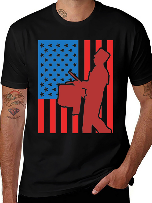 Patriotic Drummer T-Shirt - USA Flag Graphic Tee