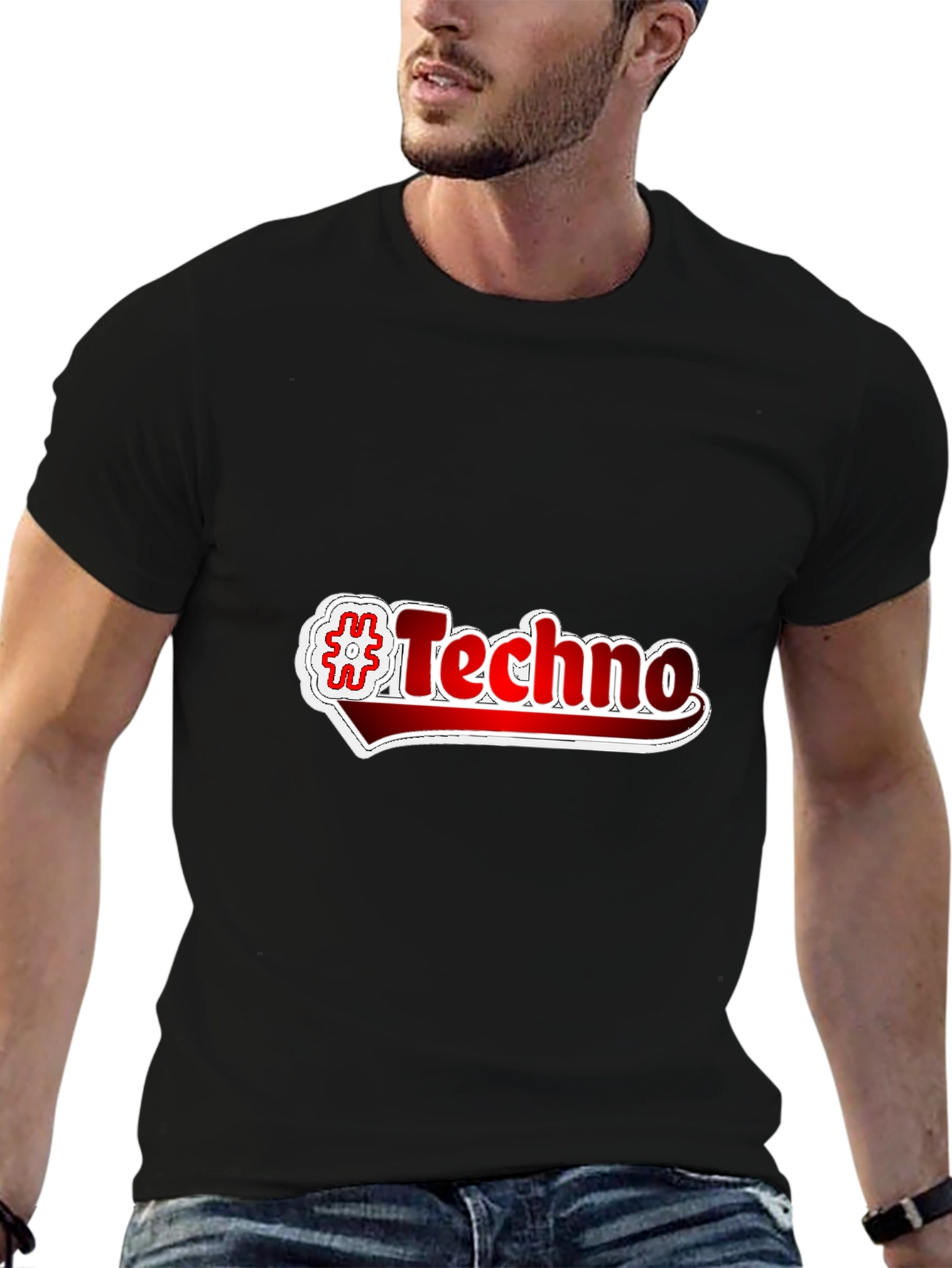 #Techno Graphic Print Black T-Shirt