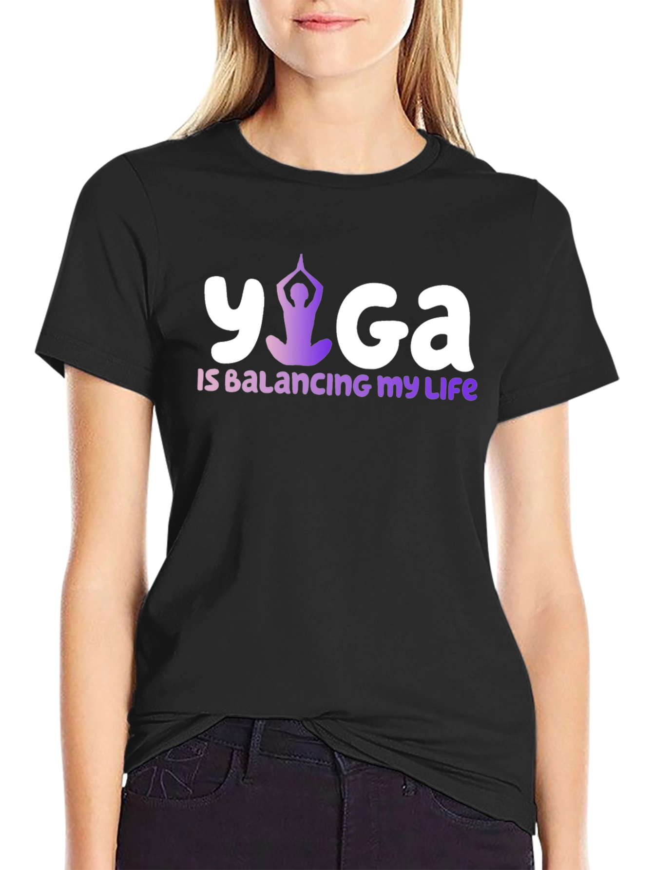 Yoga Balancing Life Black T-Shirt