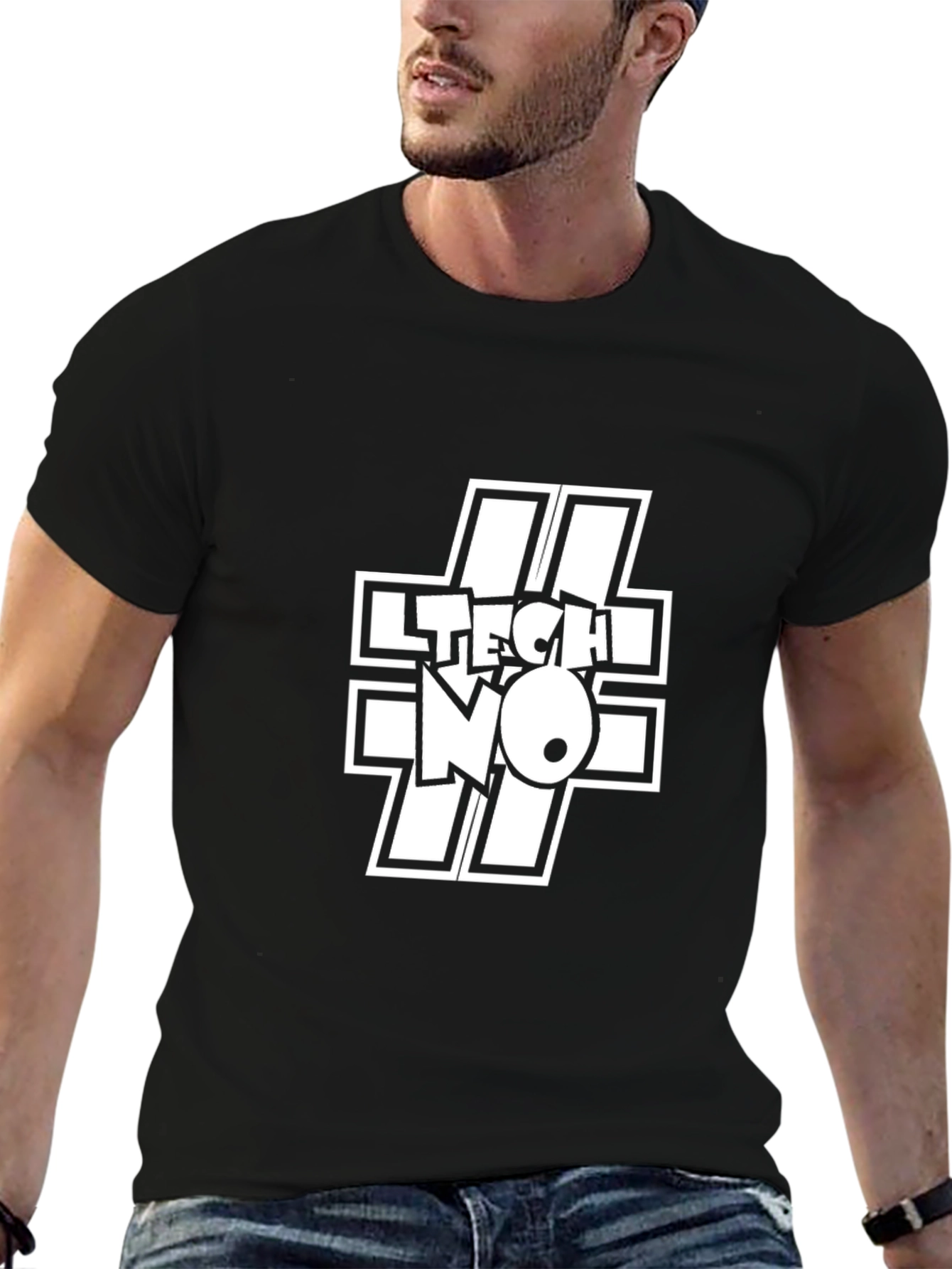 Techno Music T-Shirt - Black Crew Neck Graphic Tee