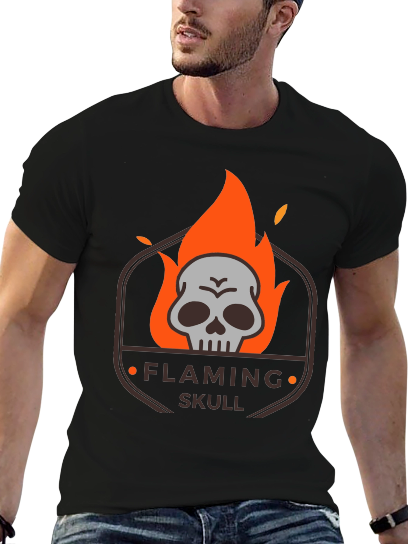 Flaming Skull Graphic T-Shirt - Dark Style