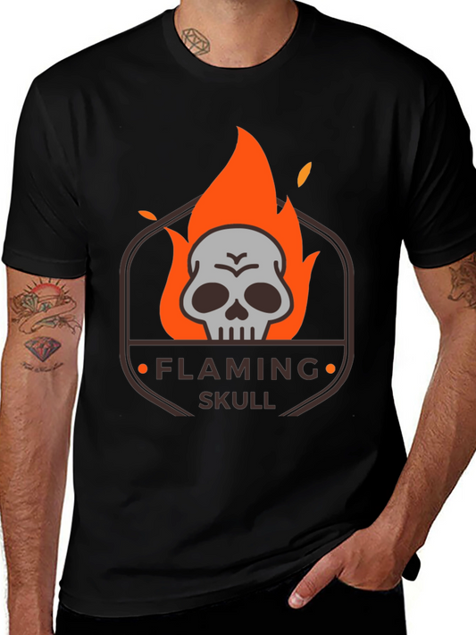 Flaming Skull Graphic T-Shirt - Dark Style