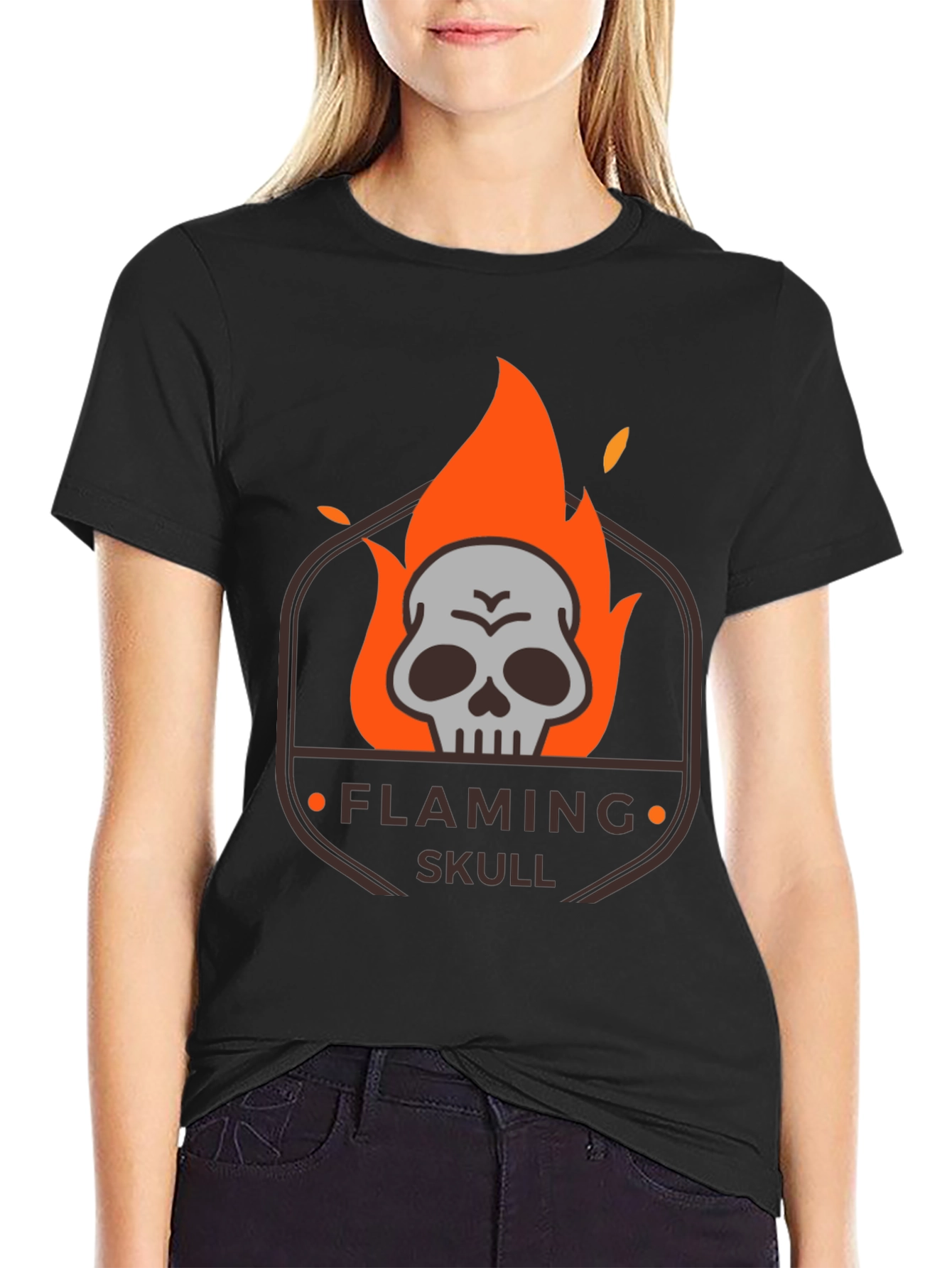 Flaming Skull Graphic T-Shirt - Dark Style