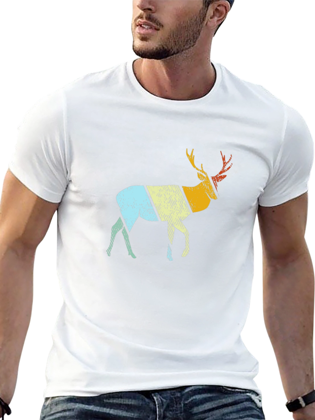 Retro Deer Graphic Tee - Black Cotton Blend