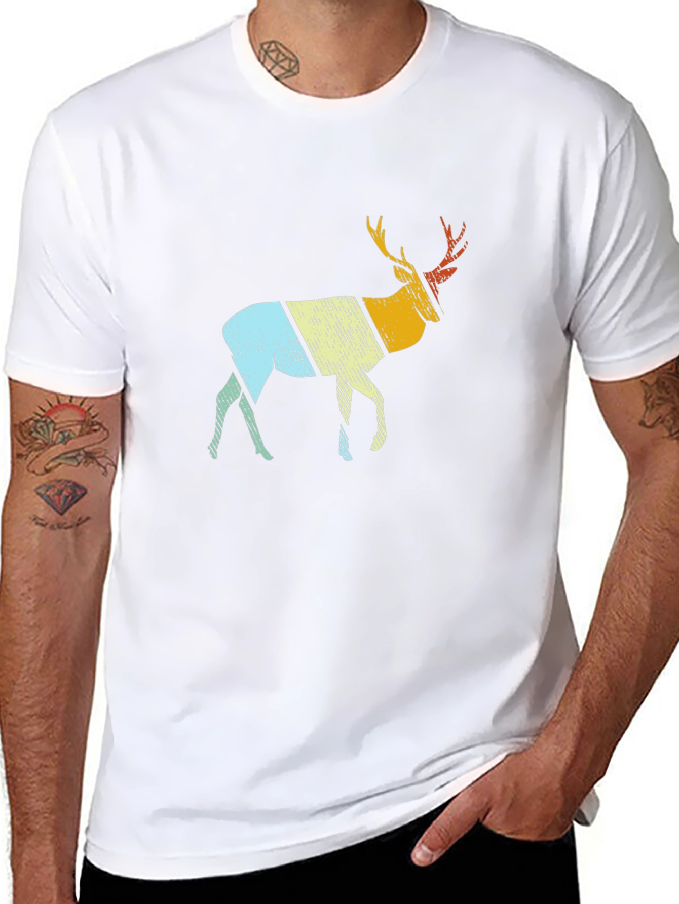 Retro Deer Graphic Tee - Black Cotton Blend