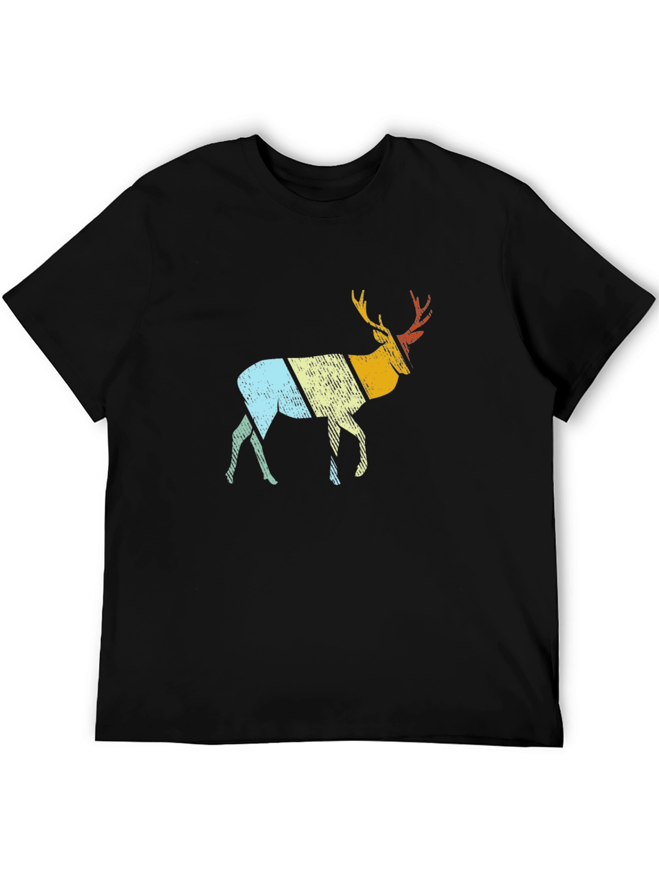 Retro Deer Graphic Tee - Black Cotton Blend