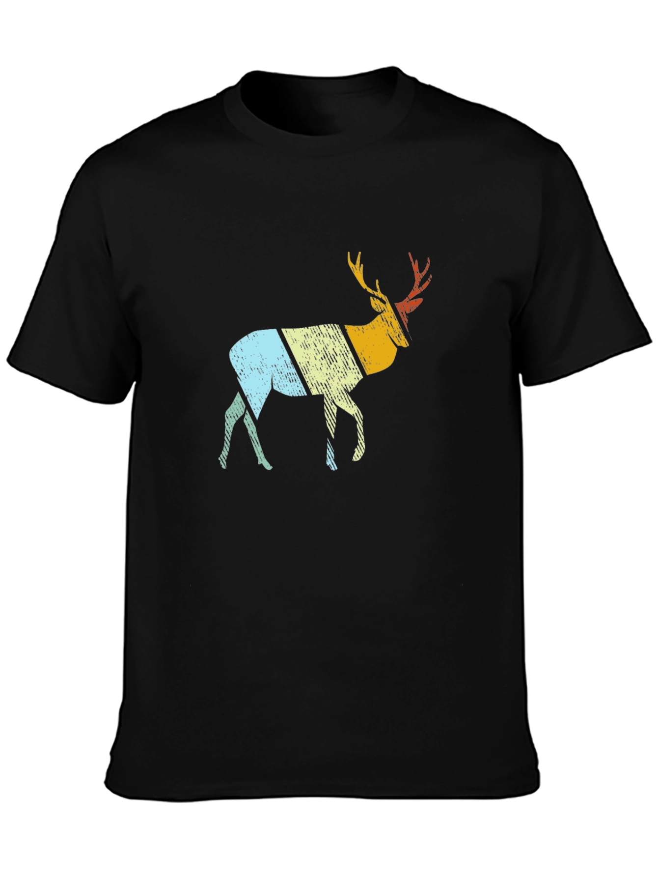 Retro Deer Graphic Tee - Black Cotton Blend