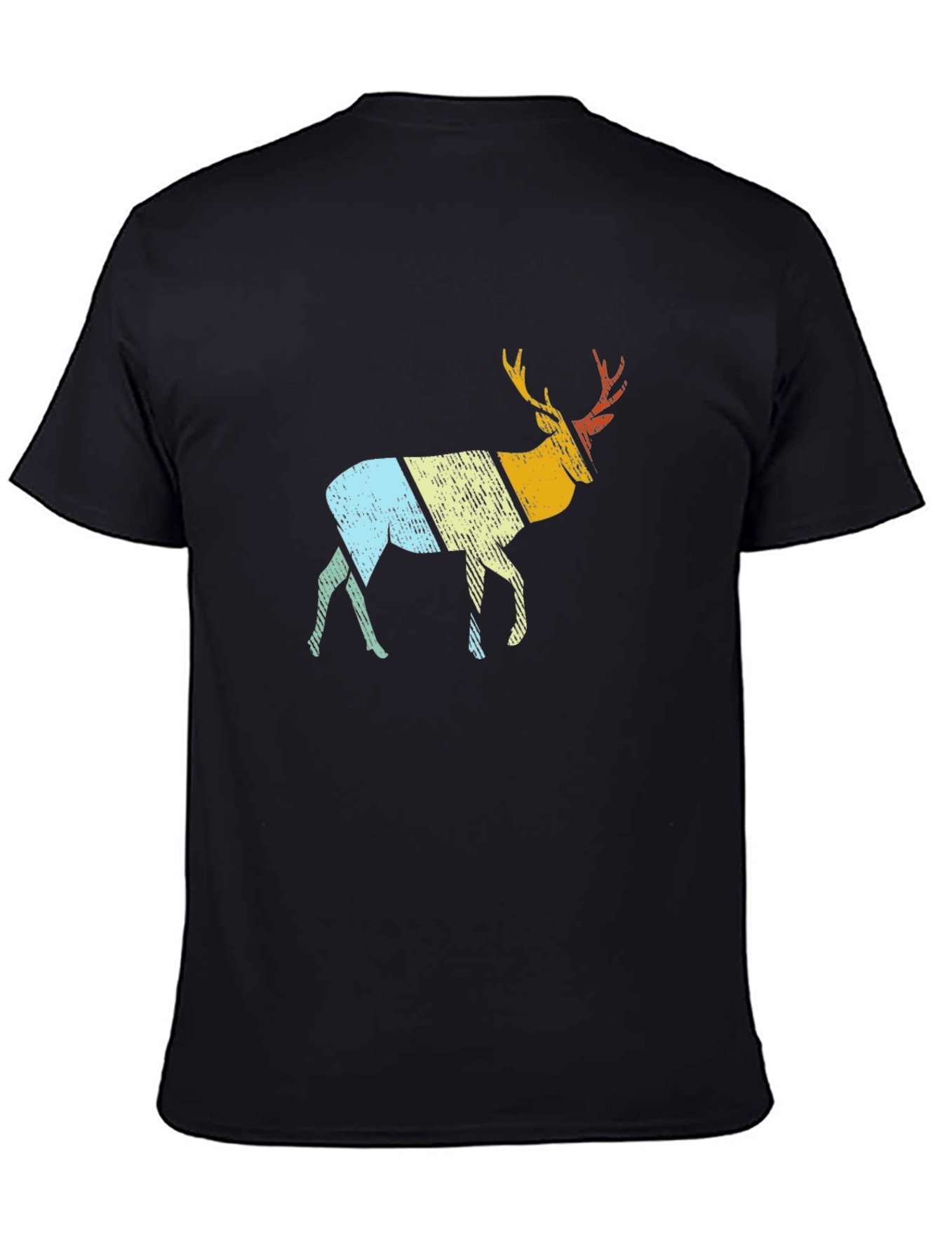 Retro Deer Graphic Tee - Black Cotton Blend