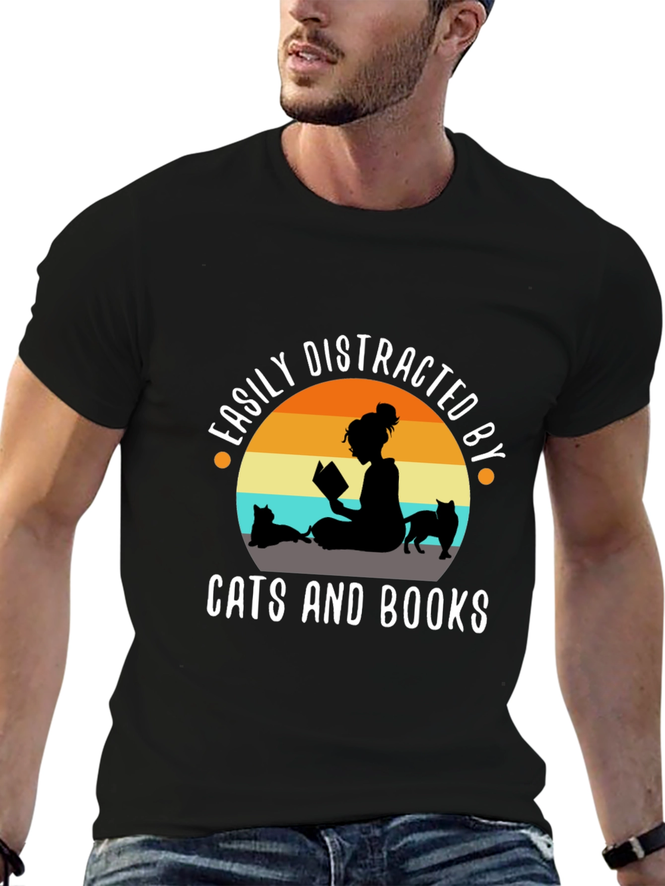Easily Distracted By Cats and Books T-Shirt