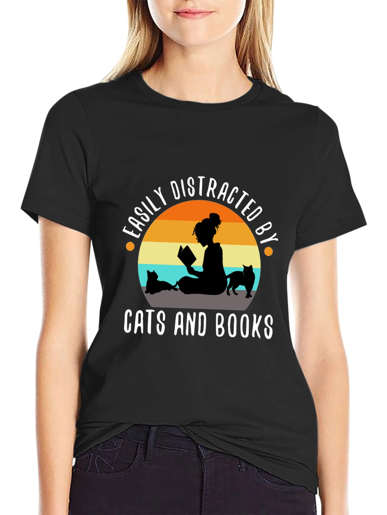 Easily Distracted By Cats and Books T-Shirt