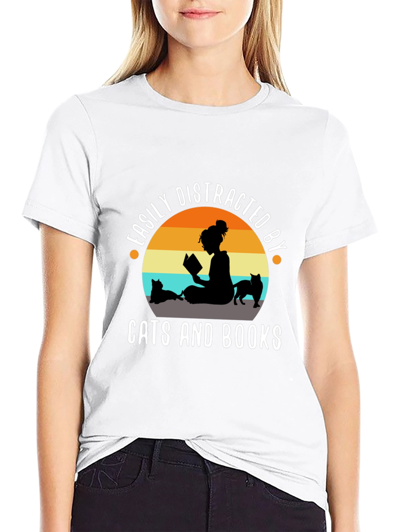 Easily Distracted By Cats and Books T-Shirt