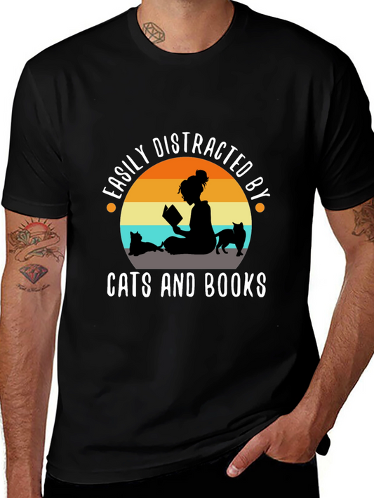 Easily Distracted By Cats and Books T-Shirt