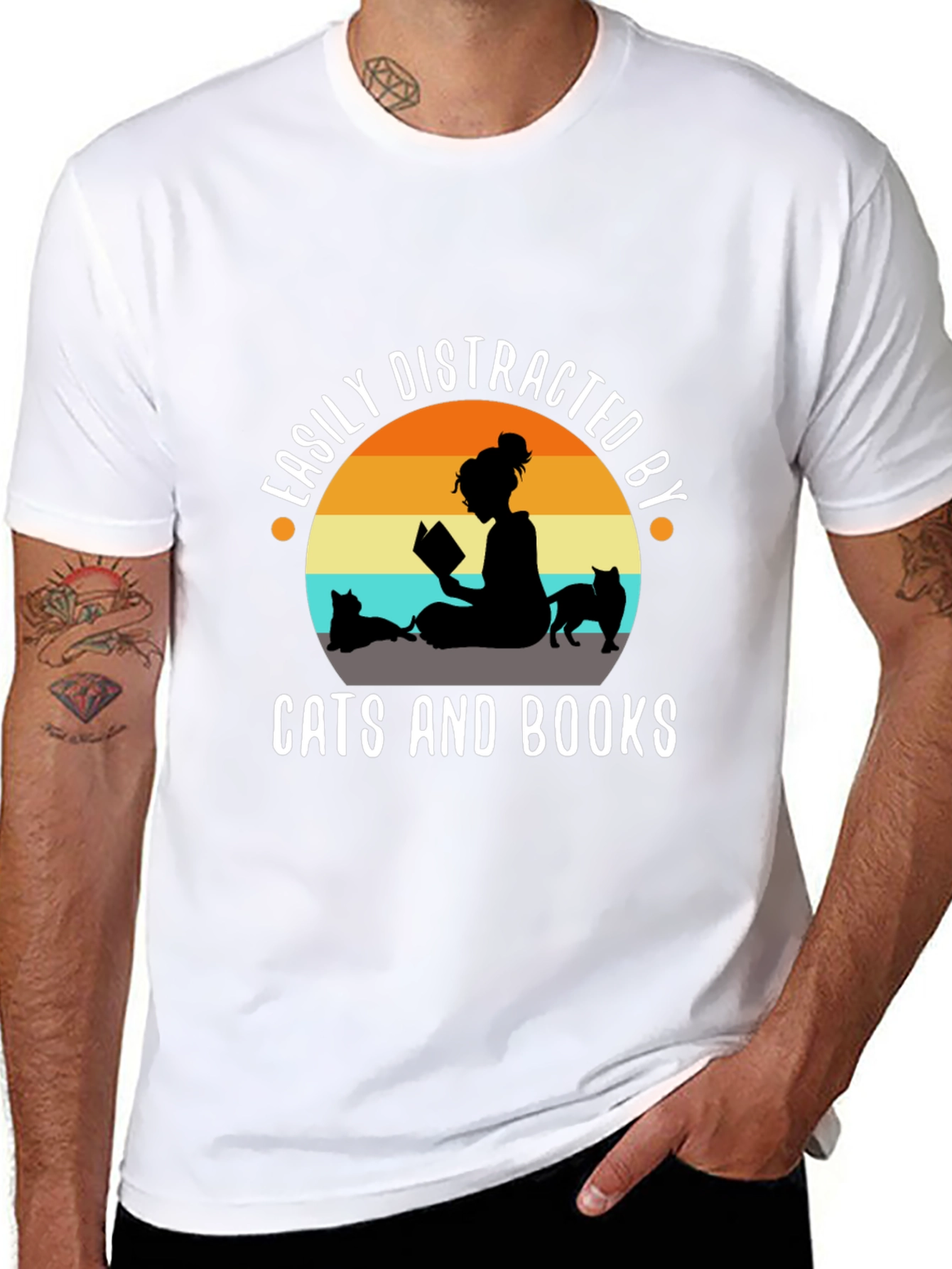 Easily Distracted By Cats and Books T-Shirt