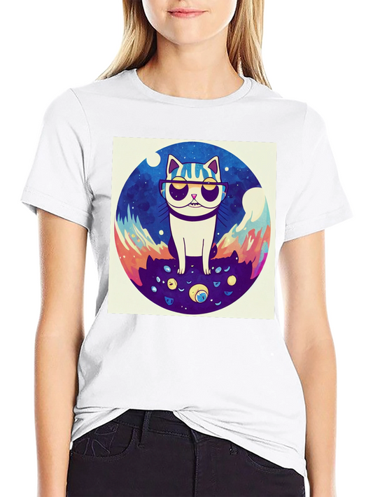 Cool Cat Graphic Tee - Black Cotton Shirt
