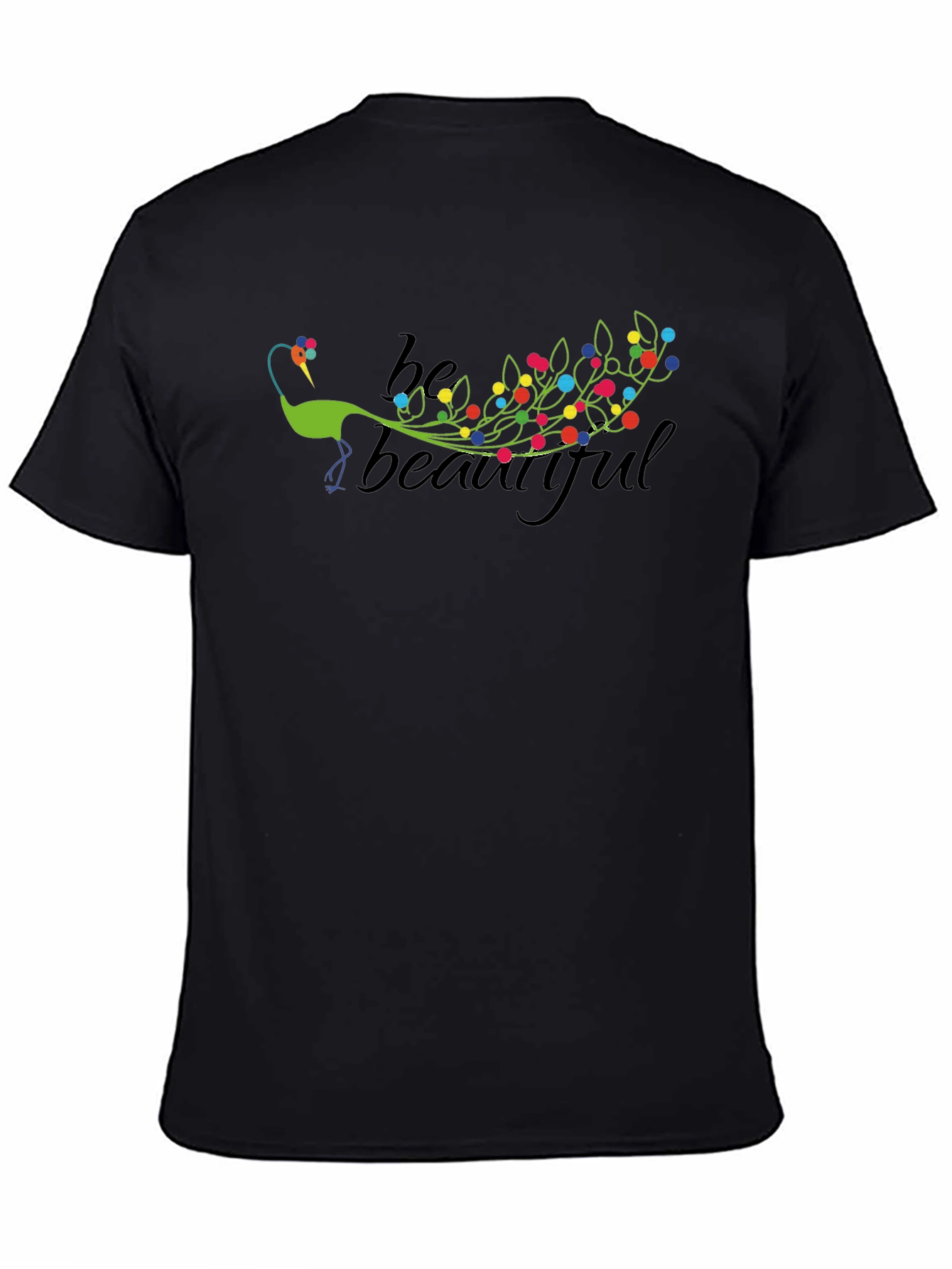 Be Beautiful Peacock Graphic Tee - Black