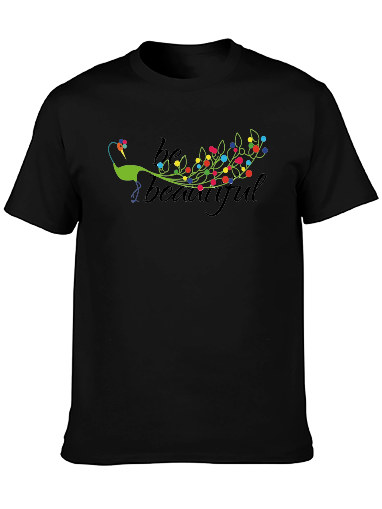 Be Beautiful Peacock Graphic Tee - Black