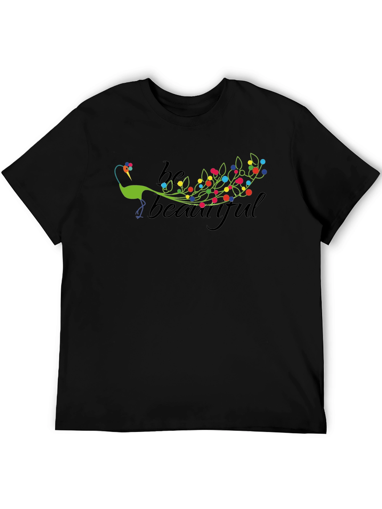 Be Beautiful Peacock Graphic Tee - Black