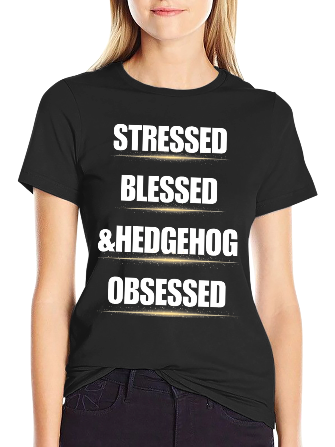 Stressed Blessed & Hedgehog Obsessed Black T-Shirt