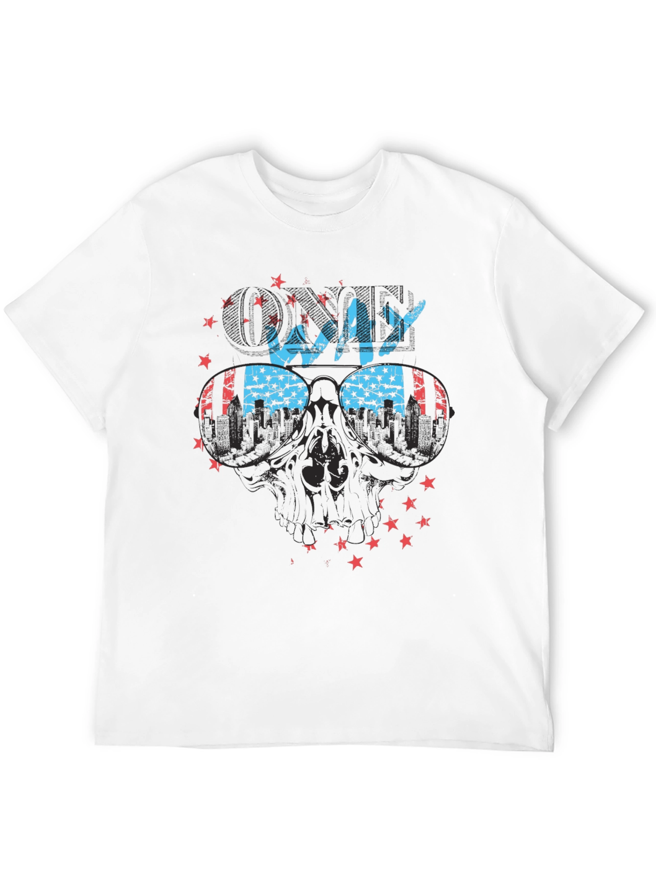 Cool Way Skull Graphic Tee - Patriotic Design
