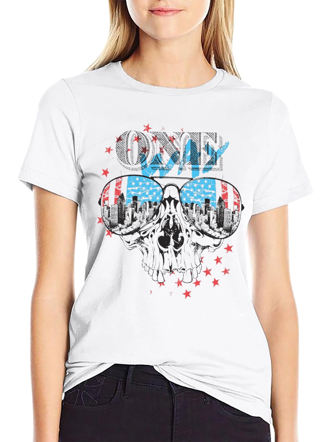 Cool Way Skull Graphic Tee - Patriotic Design