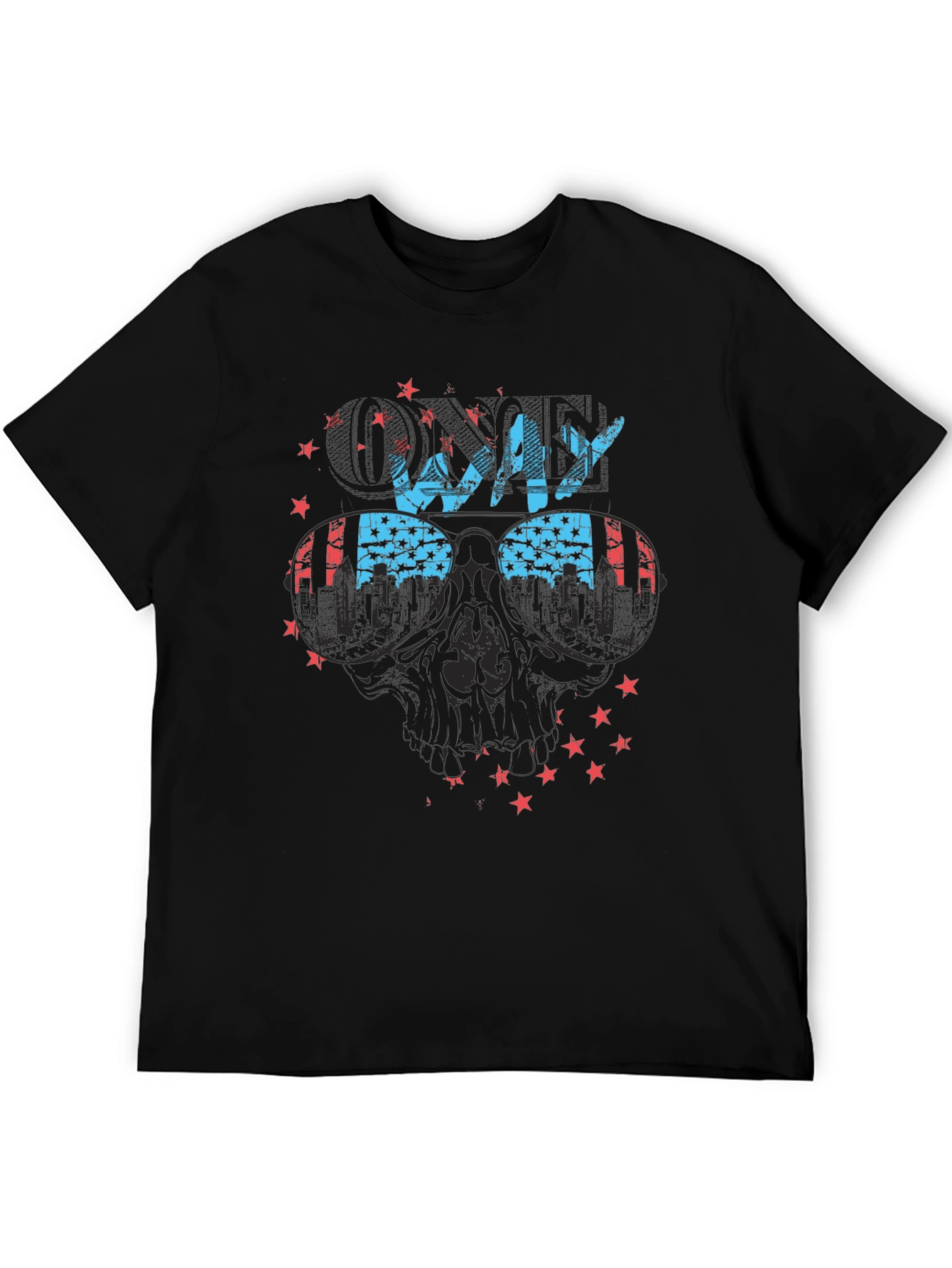 Cool Way Skull Graphic Tee - Patriotic Design