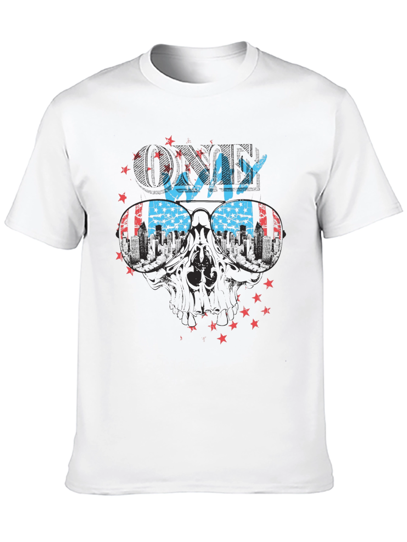 Cool Way Skull Graphic Tee - Patriotic Design