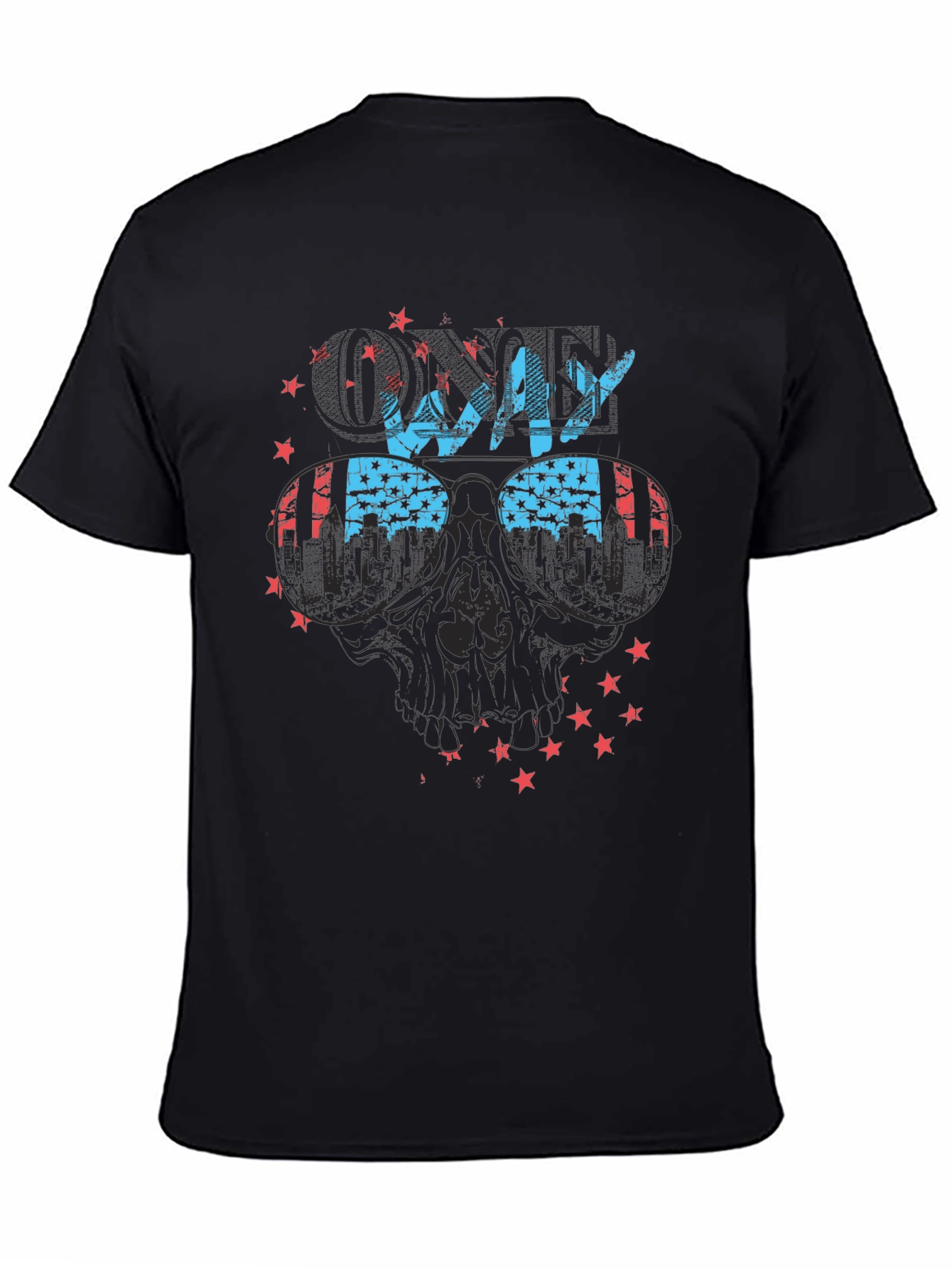 Cool Way Skull Graphic Tee - Patriotic Design