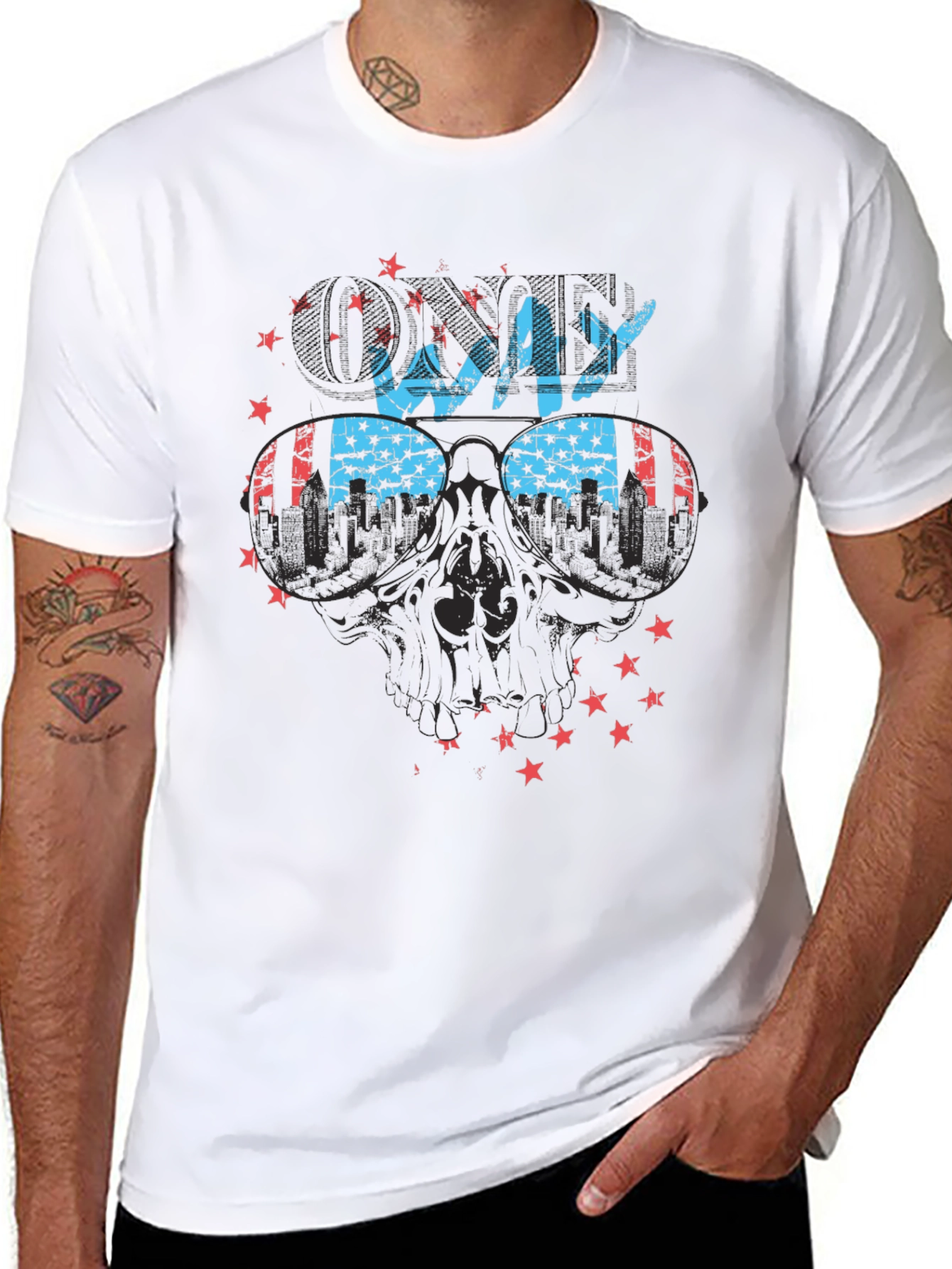 Cool Way Skull Graphic Tee - Patriotic Design