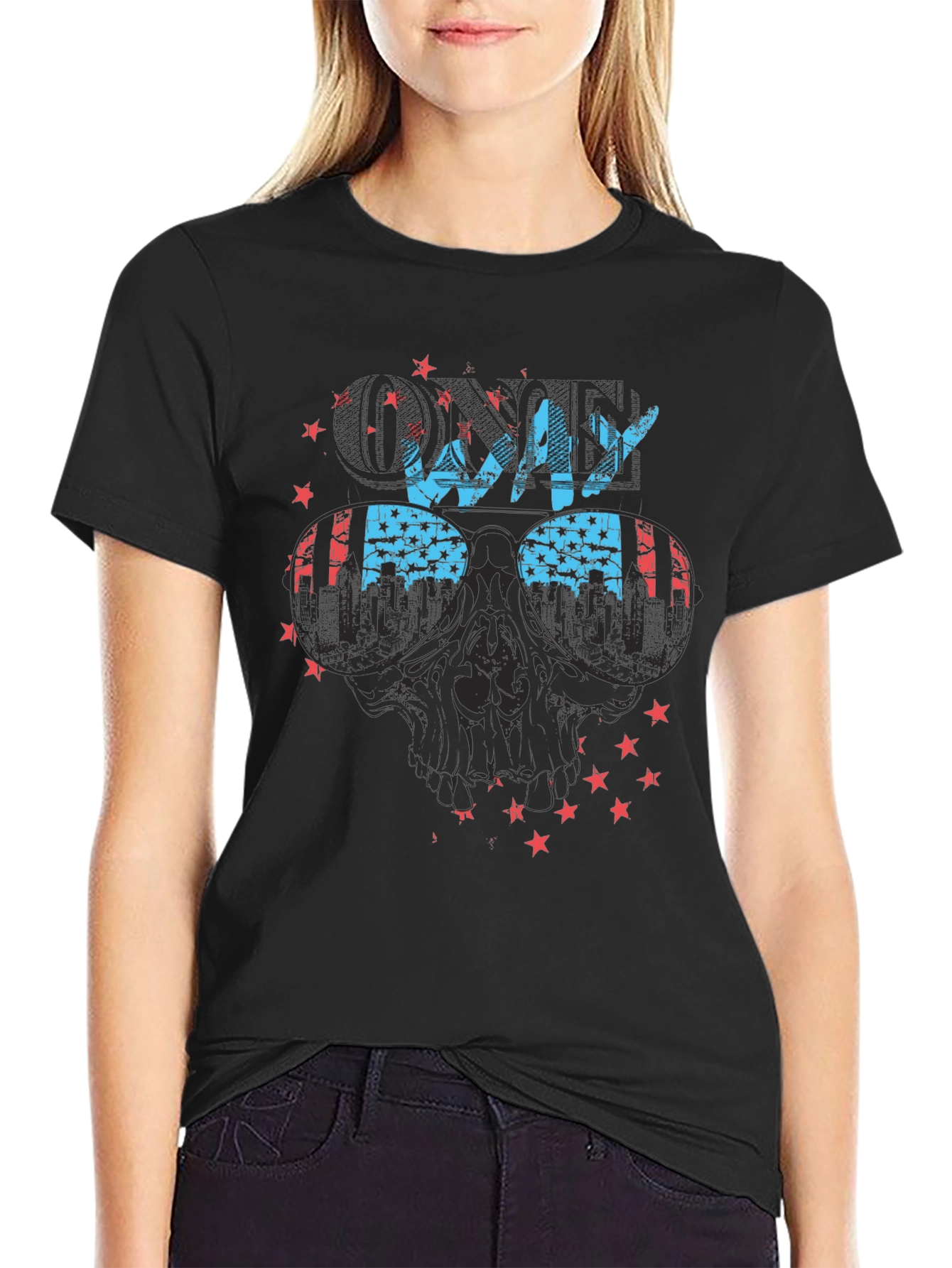 Cool Way Skull Graphic Tee - Patriotic Design