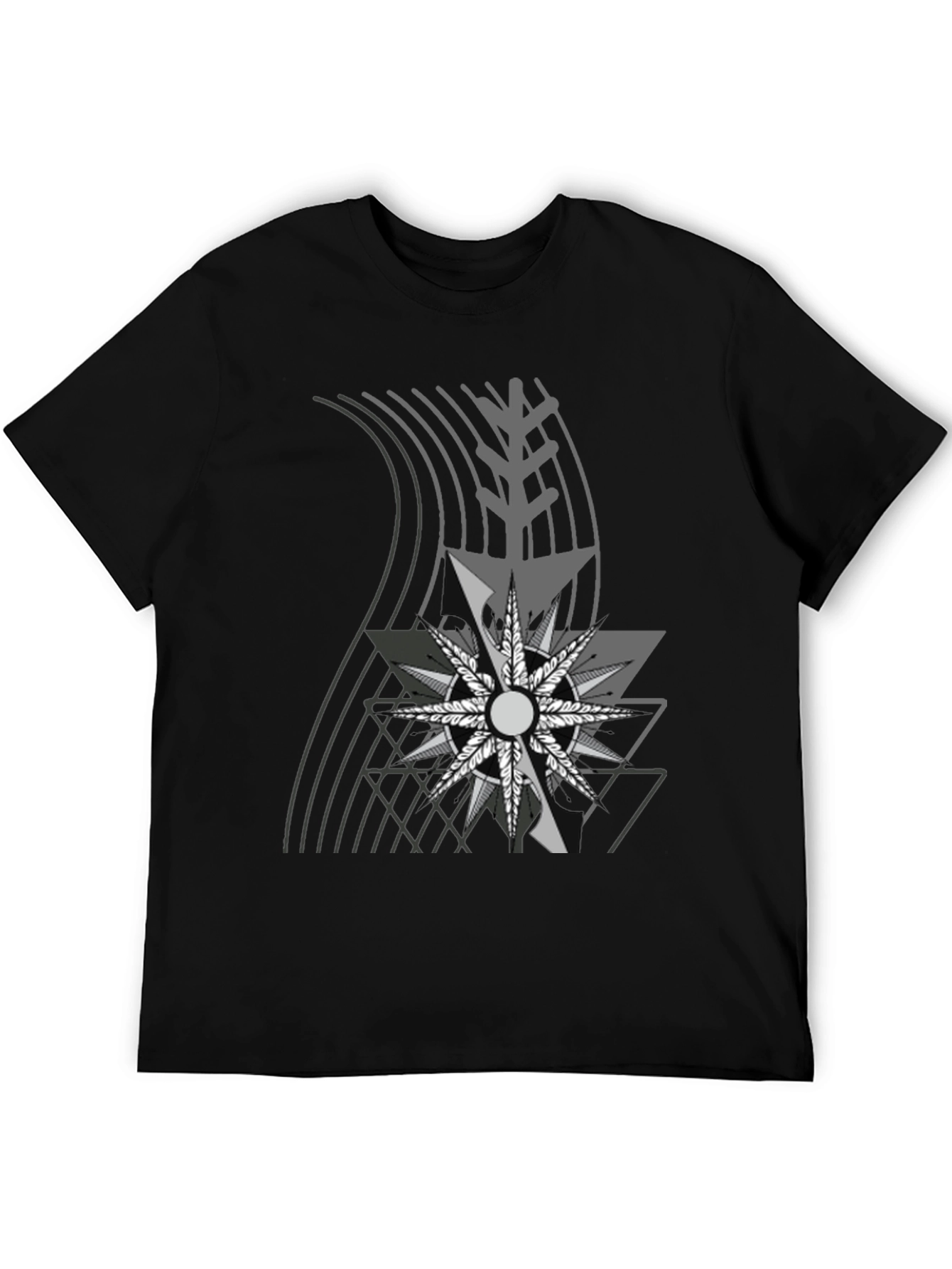 Abstract Geometric Graphic Tee - Black Cotton Blend