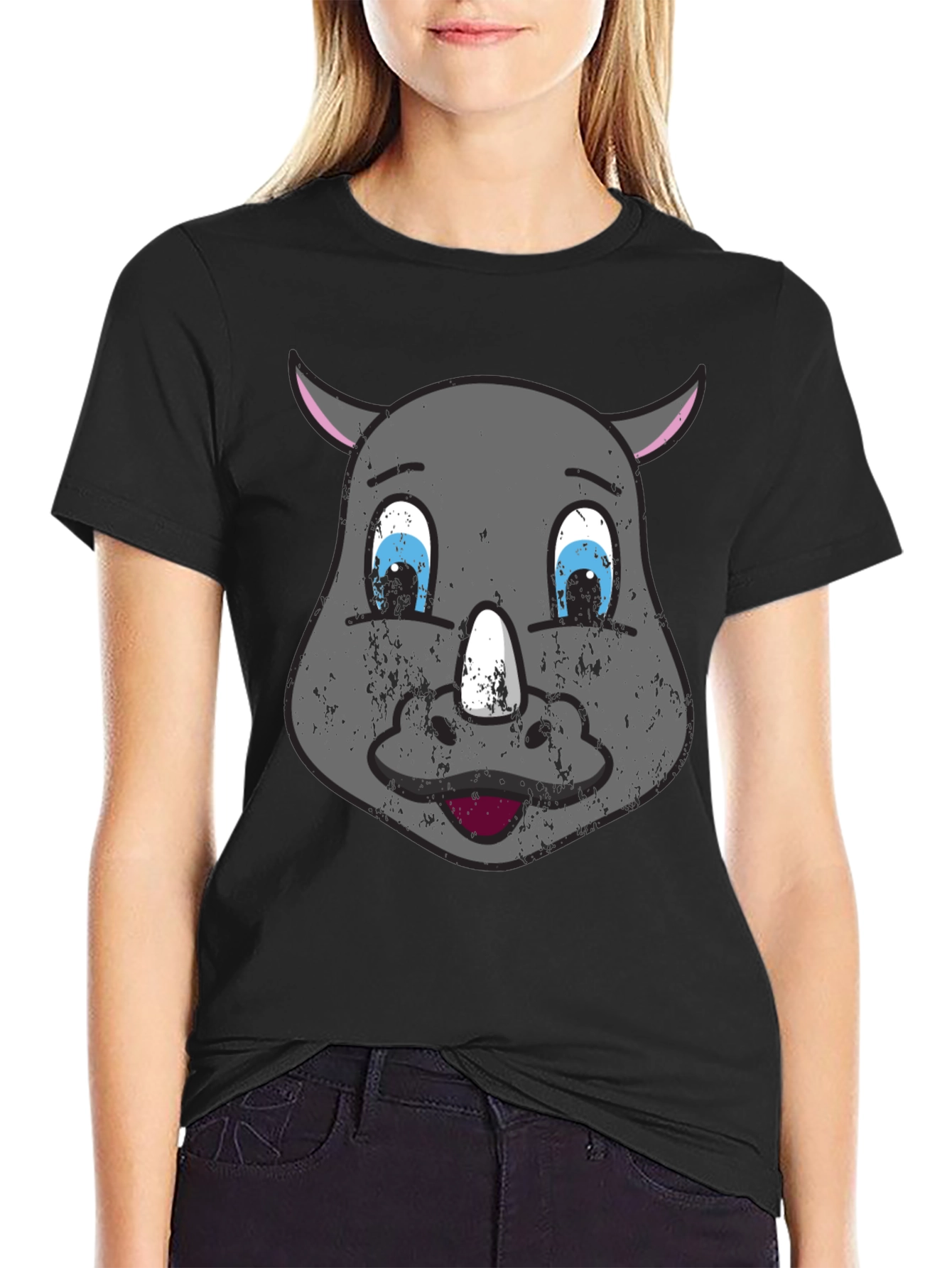 Cartoon Rhino Graphic Tee - Mens Black T-Shirt