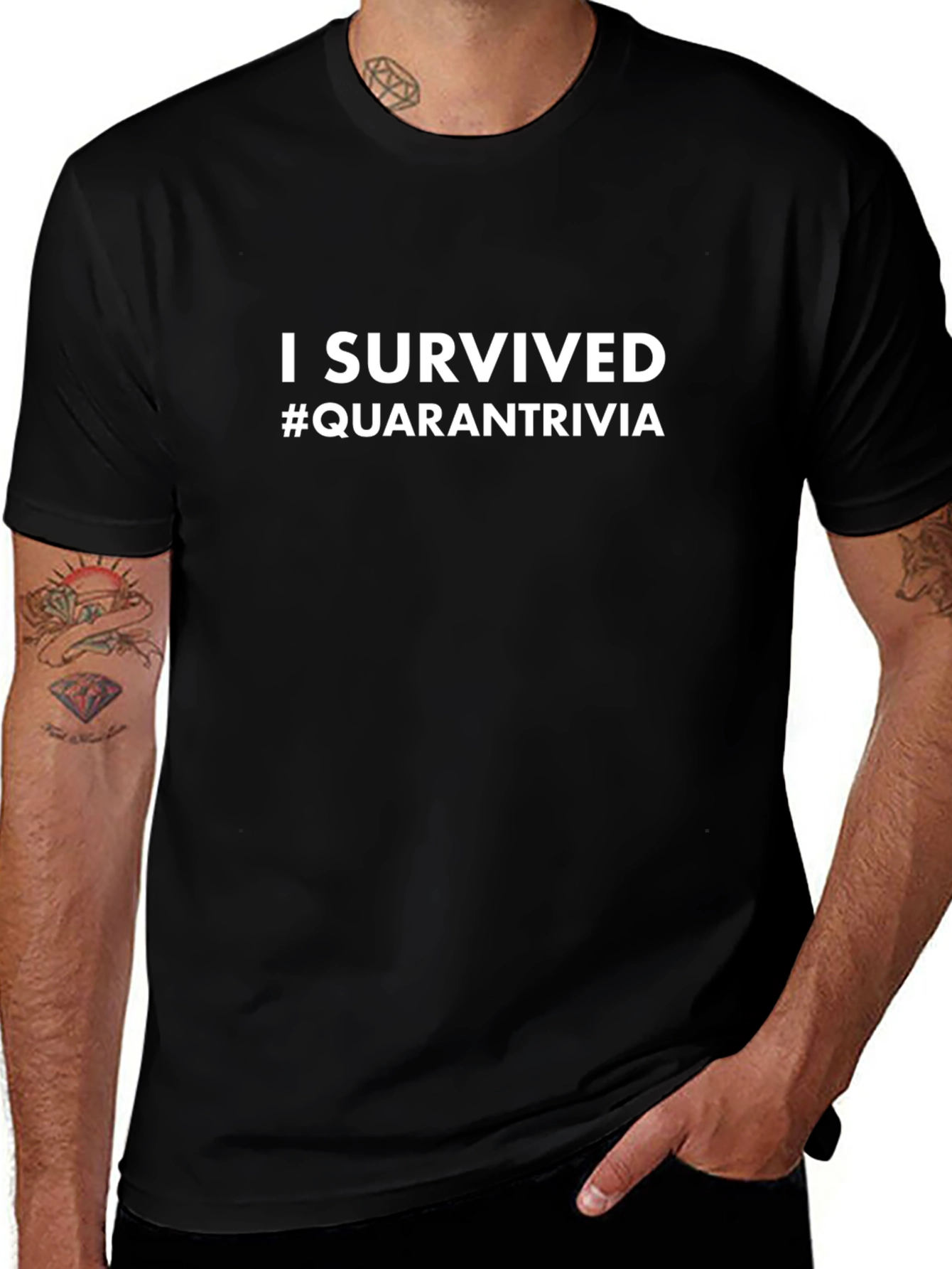 I Survived #Quarantrivia Graphic Tee - Black