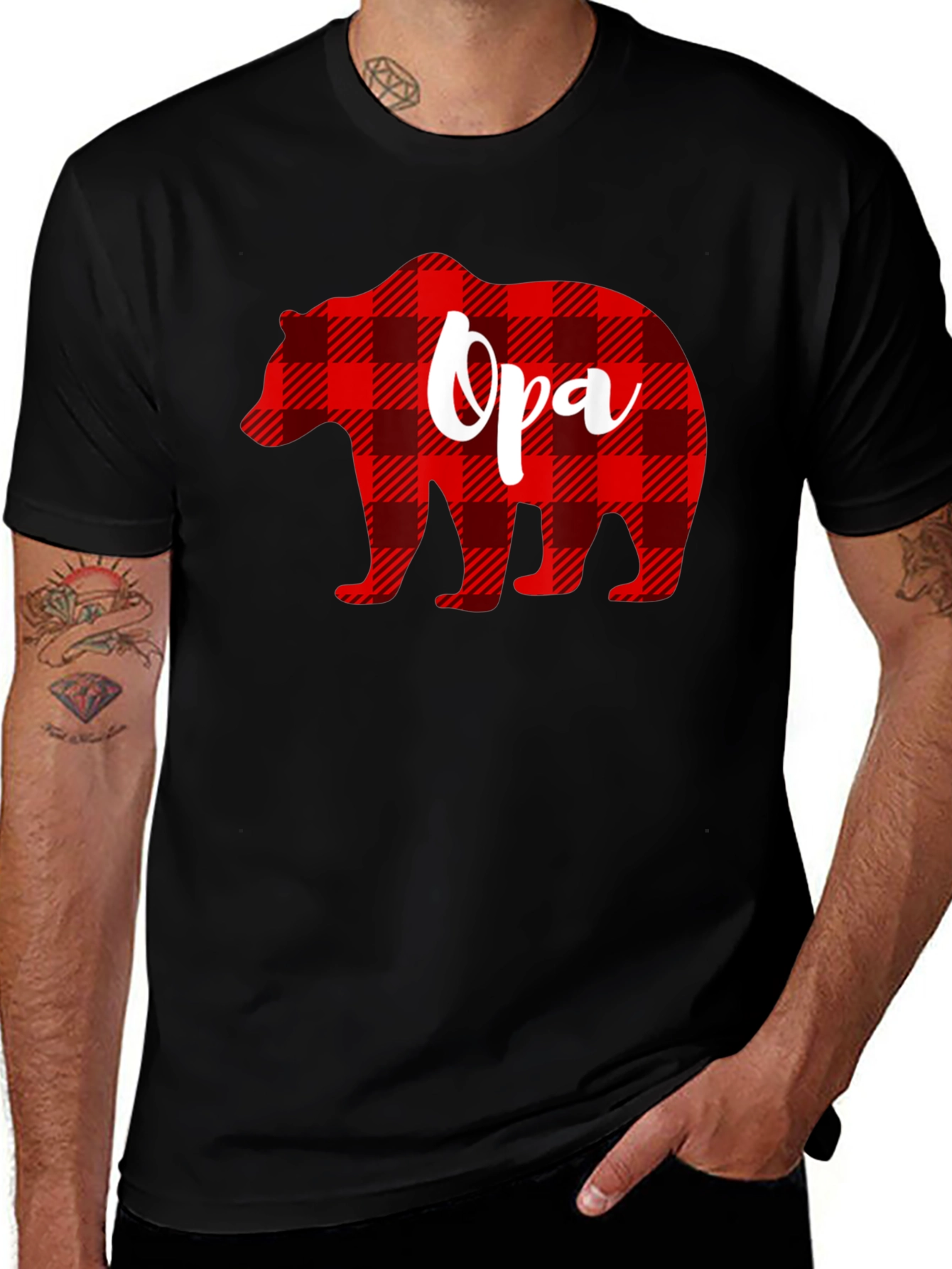 Opa Bear Plaid Graphic Tee - Mens Black T-Shirt